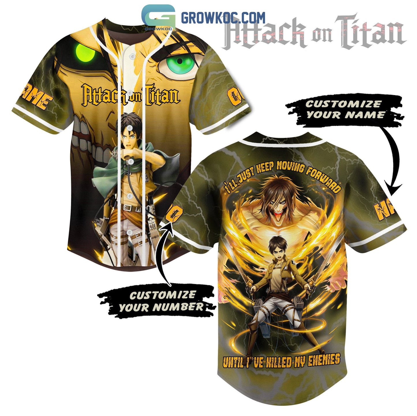 Attack On Titan I’ll Just Keep Moving Forward Until I’ve Killed My Enemies Personalized Baseball Jersey baseball jersey product view 1