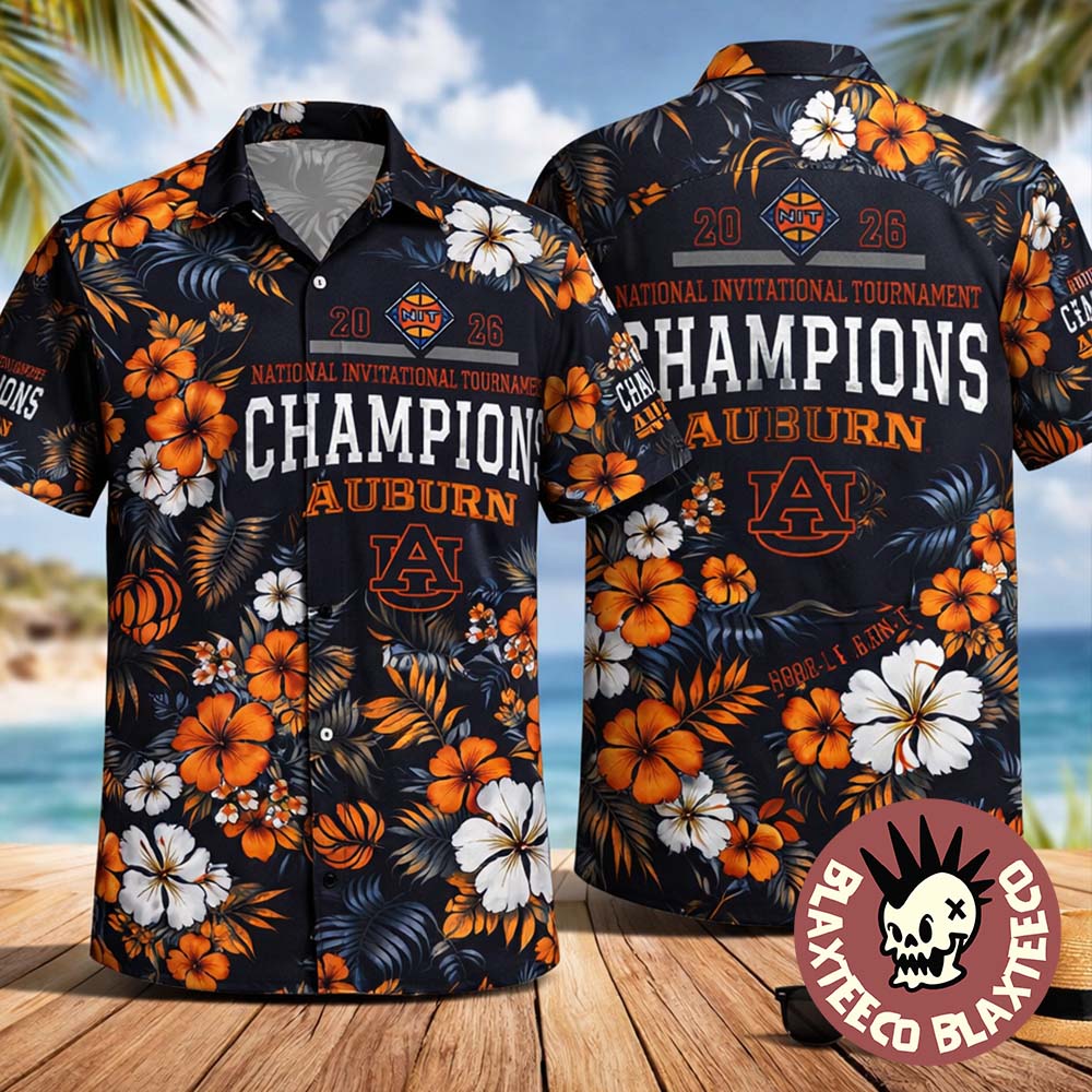 Auburn Tigers Mens Basketball 2026 NIT Champions Tropical Pattern Hawaiian Shirt Unisex T-shirt, Sweatshirt, Hoodie, Long Sleeve Tee - T-Shirt, Sweatshirt, Hoodie