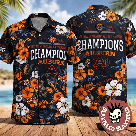 Auburn Tigers Mens Basketball 2026 NIT Champions Tropical Pattern Hawaiian Shirt Unisex T-shirt, Sweatshirt, Hoodie, Long Sleeve Tee - T-Shirt, Sweatshirt, Hoodie
