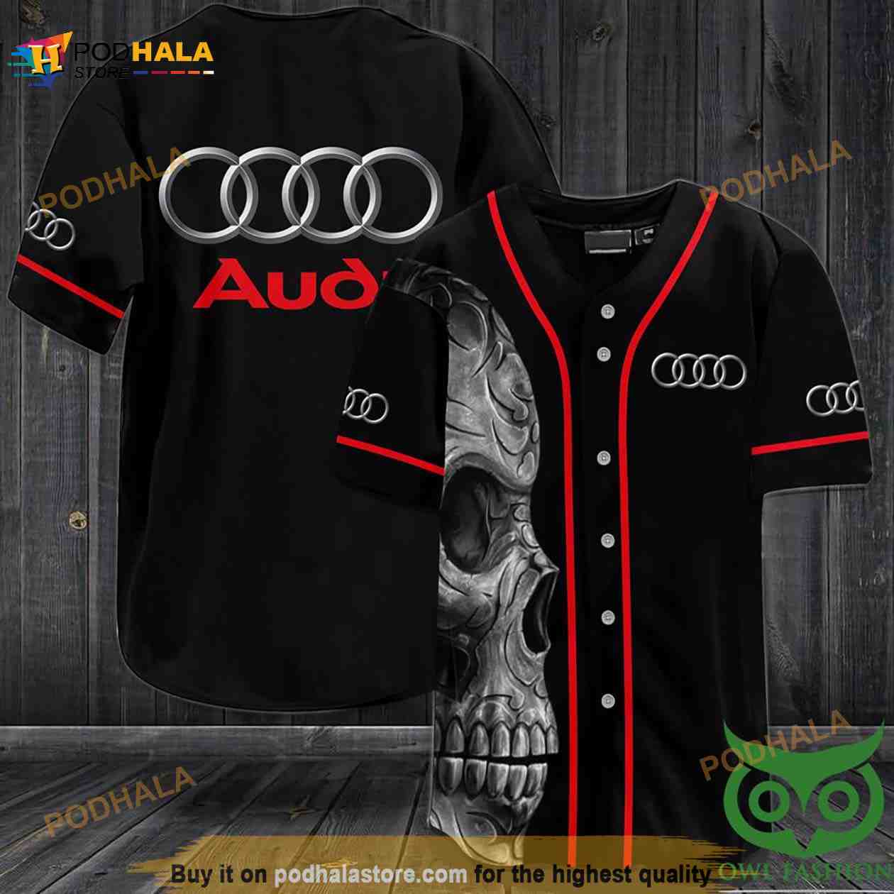 Audi Red And Black With Skull 3D Baseball Jersey Shirt baseball jersey product view 1