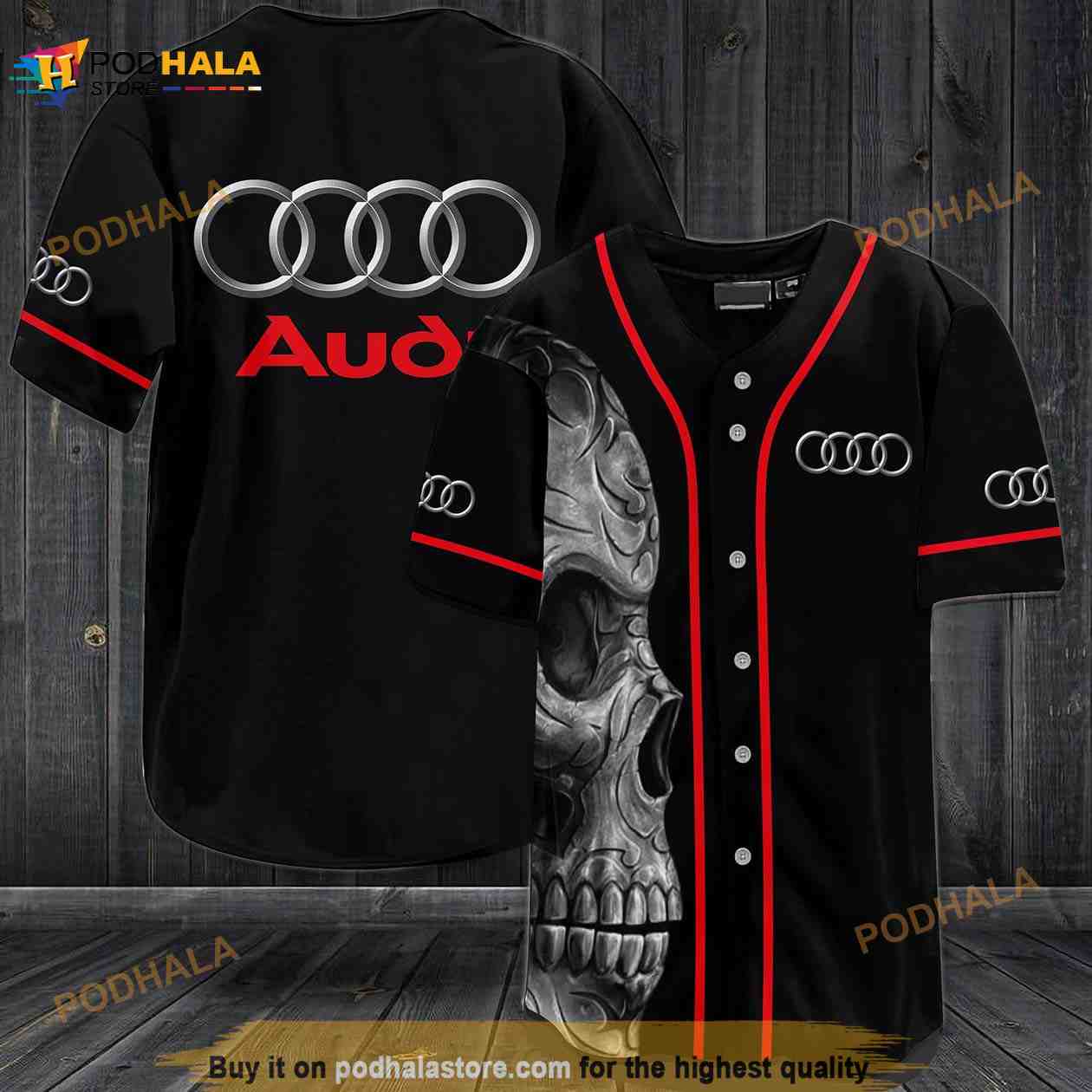Audi Skull 3D Baseball Jersey baseball jersey product view 1