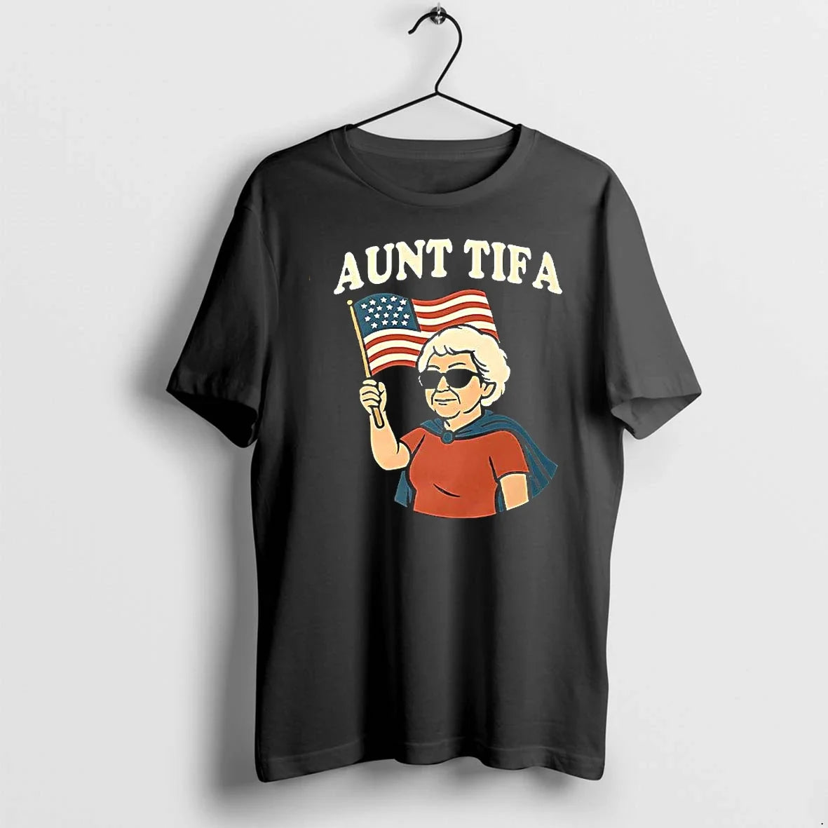 Aunt Tifa Hold Usa Flag Tshirts Sweater Unisex T-shirt, Sweatshirt, Hoodie, Long Sleeve Tee - T-Shirt, Sweatshirt, Hoodie
