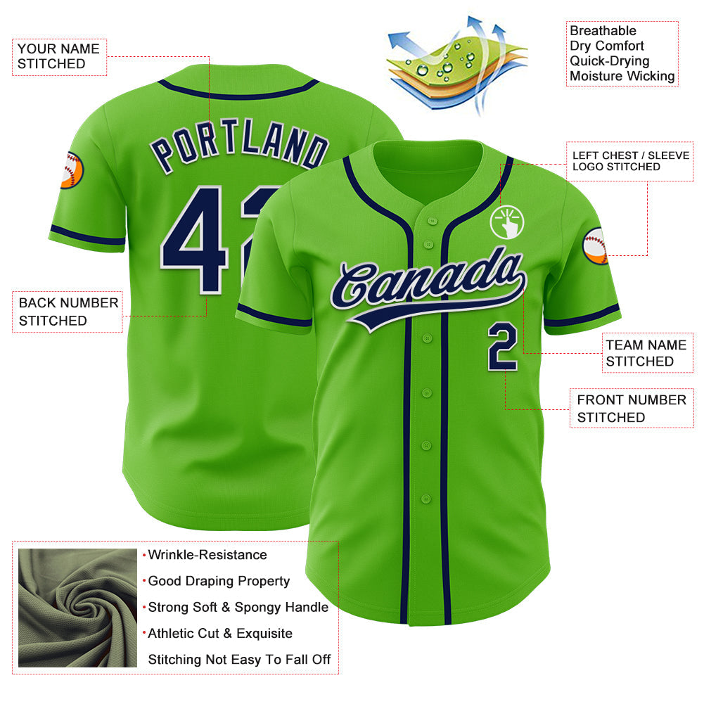 Custom Aurora Green Navy-White Authentic Baseball Jersey baseball jersey product view 3