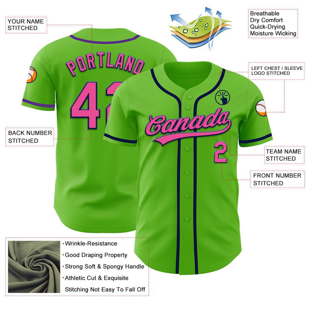 Custom Aurora Green Pink-Navy Authentic Baseball Jersey baseball jersey product view 3