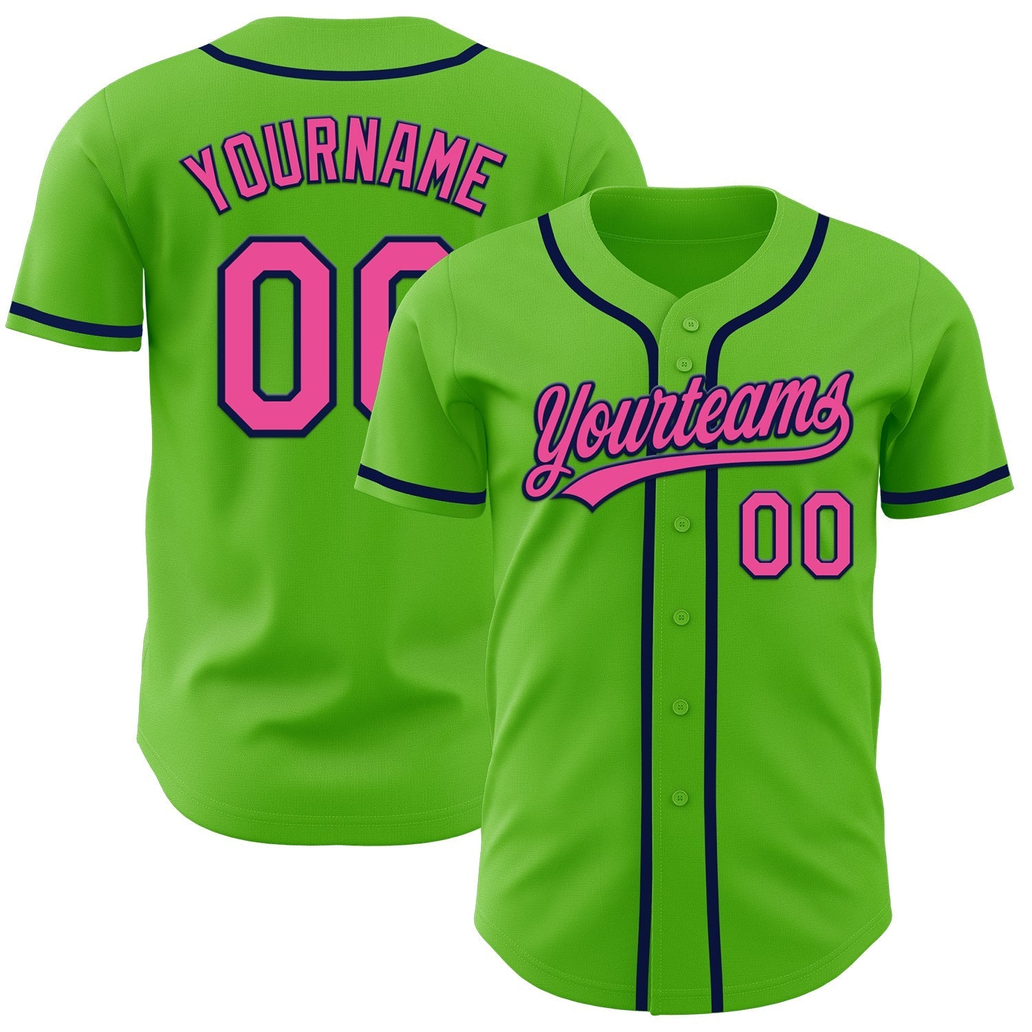 Custom Aurora Green Pink-Navy Authentic Baseball Jersey baseball jersey product view 1