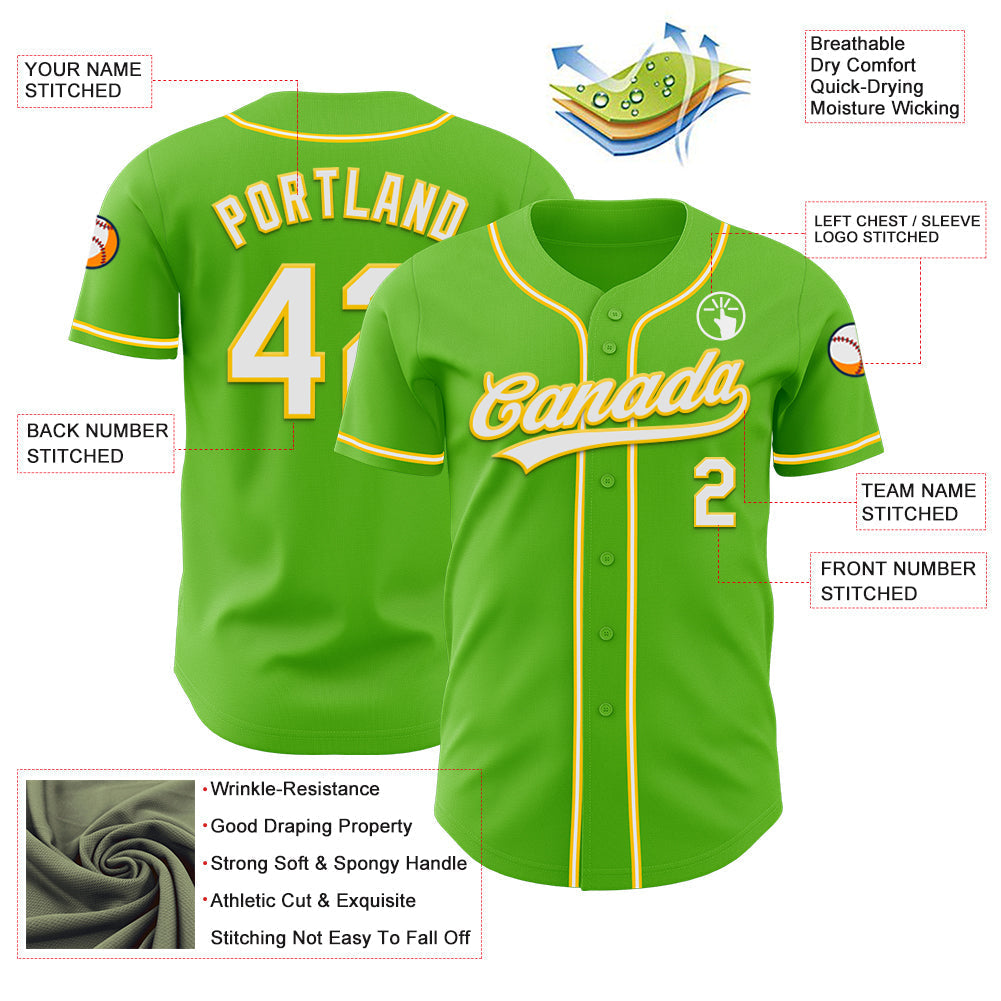 Custom Aurora Green White-Yellow Authentic Baseball Jersey baseball jersey product view 3