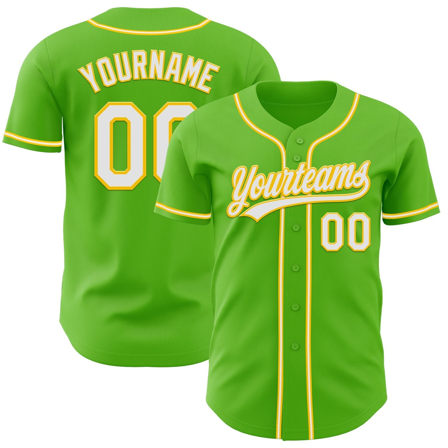 Custom Aurora Green White-Yellow Authentic Baseball Jersey baseball jersey product view 1