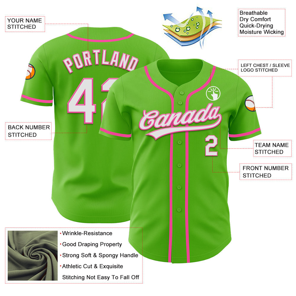 Custom Aurora Green White-Pink Authentic Baseball Jersey baseball jersey product view 3
