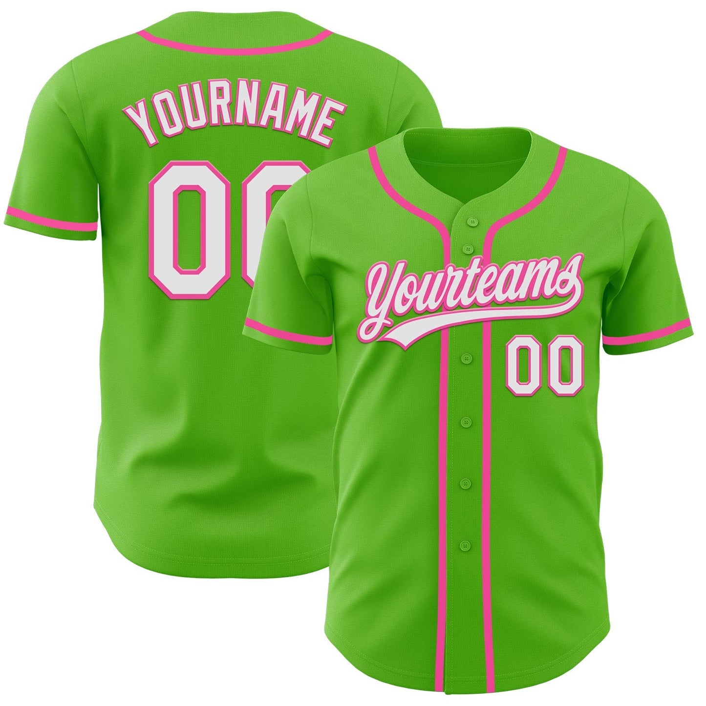 Custom Aurora Green White-Pink Authentic Baseball Jersey baseball jersey product view 1