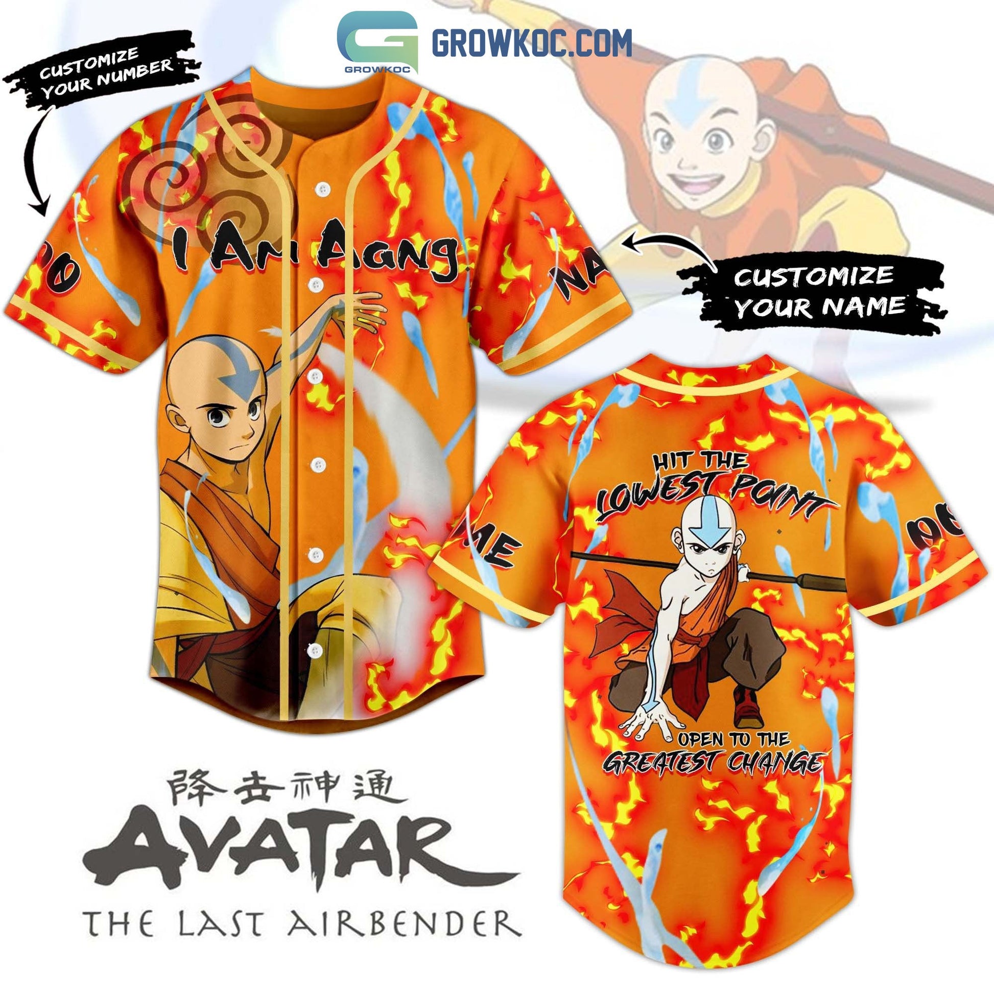 Avatar The Last Airbender I Am Aang Personalized Baseball Jersey baseball jersey product view 1