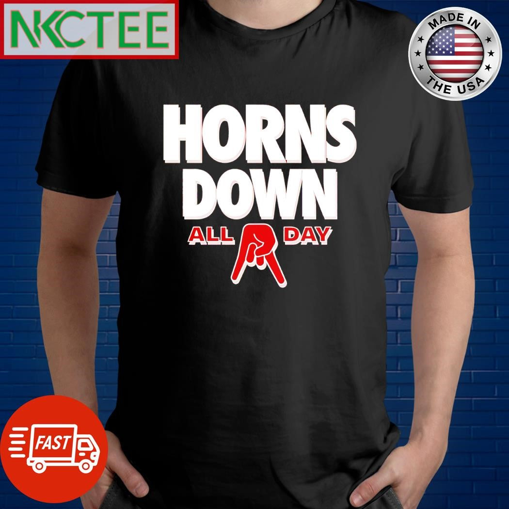 Awesome Horns Down All Day Ohio State College two finger shirt Unisex T-shirt, Sweatshirt, Hoodie, Long Sleeve Tee - T-Shirt, Sweatshirt, Hoodie
