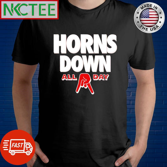 Awesome Horns Down All Day Ohio State College two finger shirt Unisex T-shirt, Sweatshirt, Hoodie, Long Sleeve Tee - T-Shirt, Sweatshirt, Hoodie