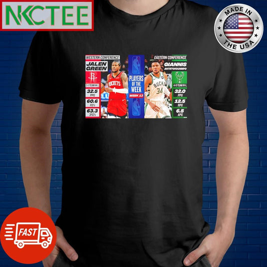 Awesome Jalen Green vs Giannis Antetokounmpo players of the week 13 shirt Unisex T-shirt, Sweatshirt, Hoodie, Long Sleeve Tee - T-Shirt, Sweatshirt, Hoodie