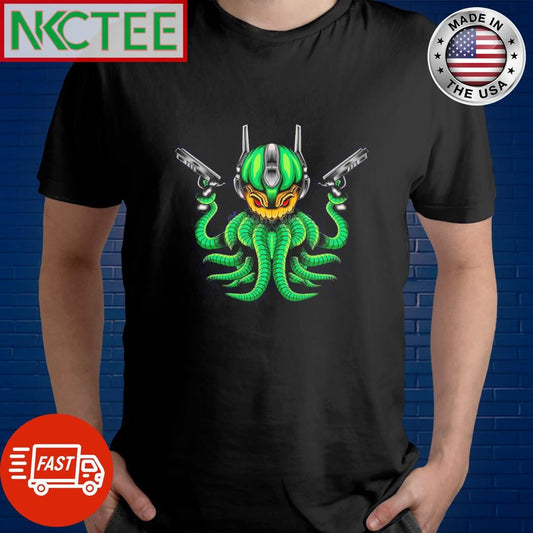 Awesome Octopus warrior with gun shirt Unisex T-shirt, Sweatshirt, Hoodie, Long Sleeve Tee - T-Shirt, Sweatshirt, Hoodie