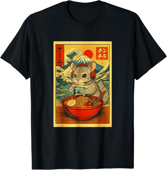 Chinchilla Rodent Gaming Ramen Ukiyo E Great Wave Long Sleeve Vintage