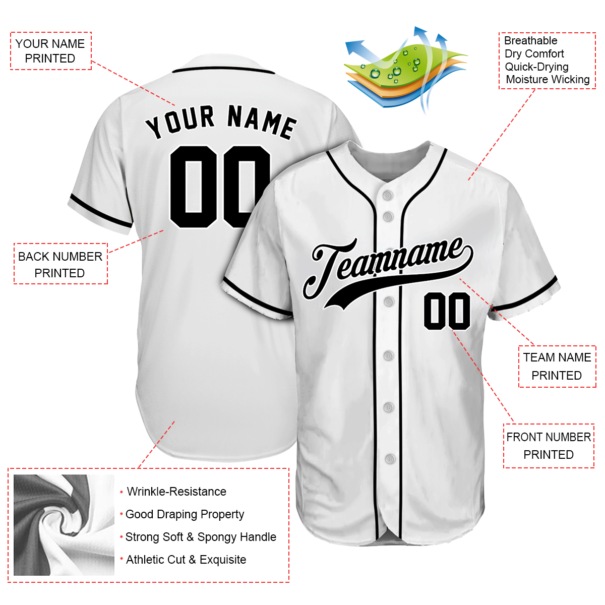 Custom White Black Baseball Jersey baseball jersey product view 2