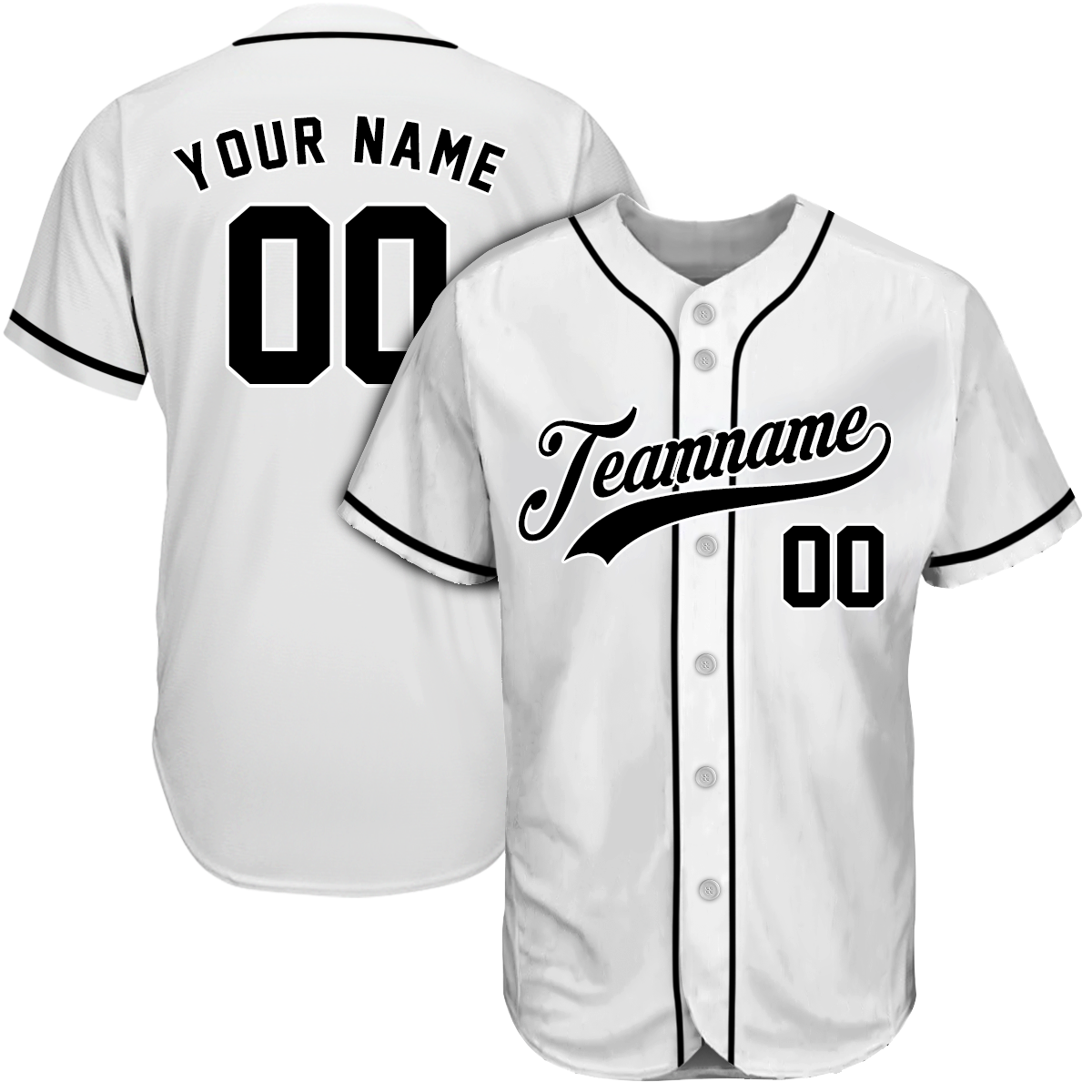 Custom White Black Baseball Jersey baseball jersey product view 1