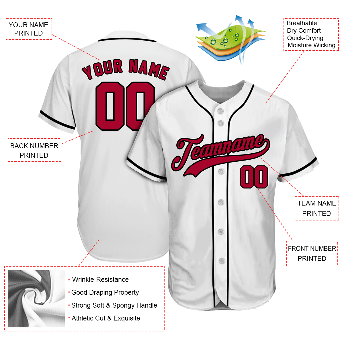 Custom White Red Baseball Jersey baseball jersey product view 2