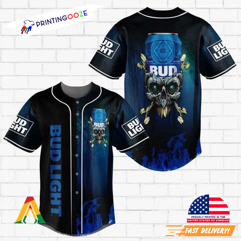 Bud Skull On Fire Bud Light Baseball Jersey baseball jersey product view 1