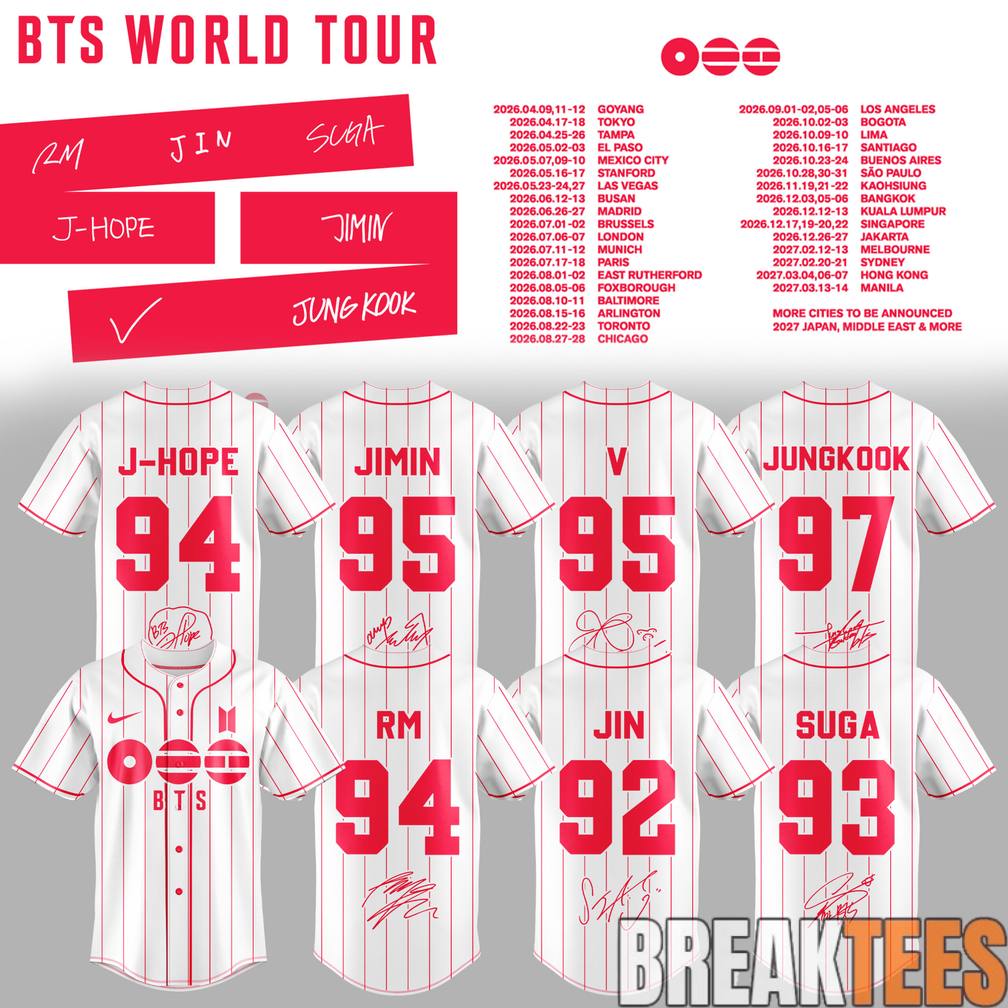 BTS ARIRANG World Tour 2026 Baseball Jersey baseball jersey product view 1