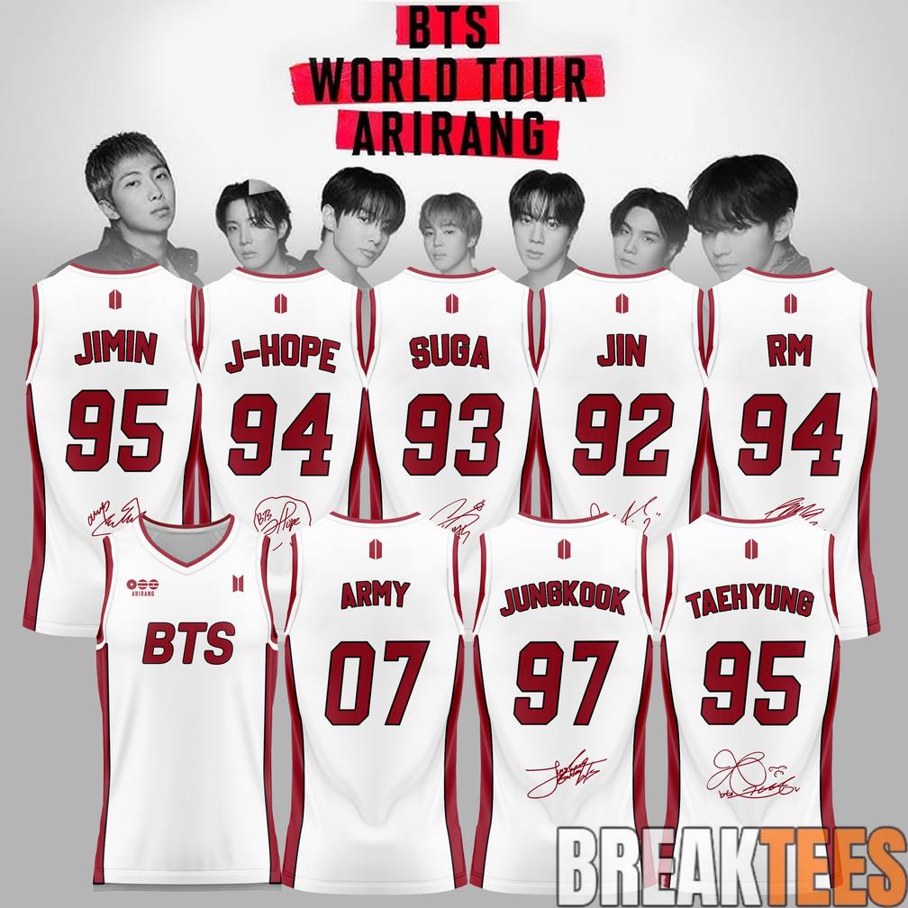 BTS ARIRANG World Tour 2026 Basketball Jersey Unisex T-shirt, Sweatshirt, Hoodie, Long Sleeve Tee - T-Shirt, Sweatshirt, Hoodie
