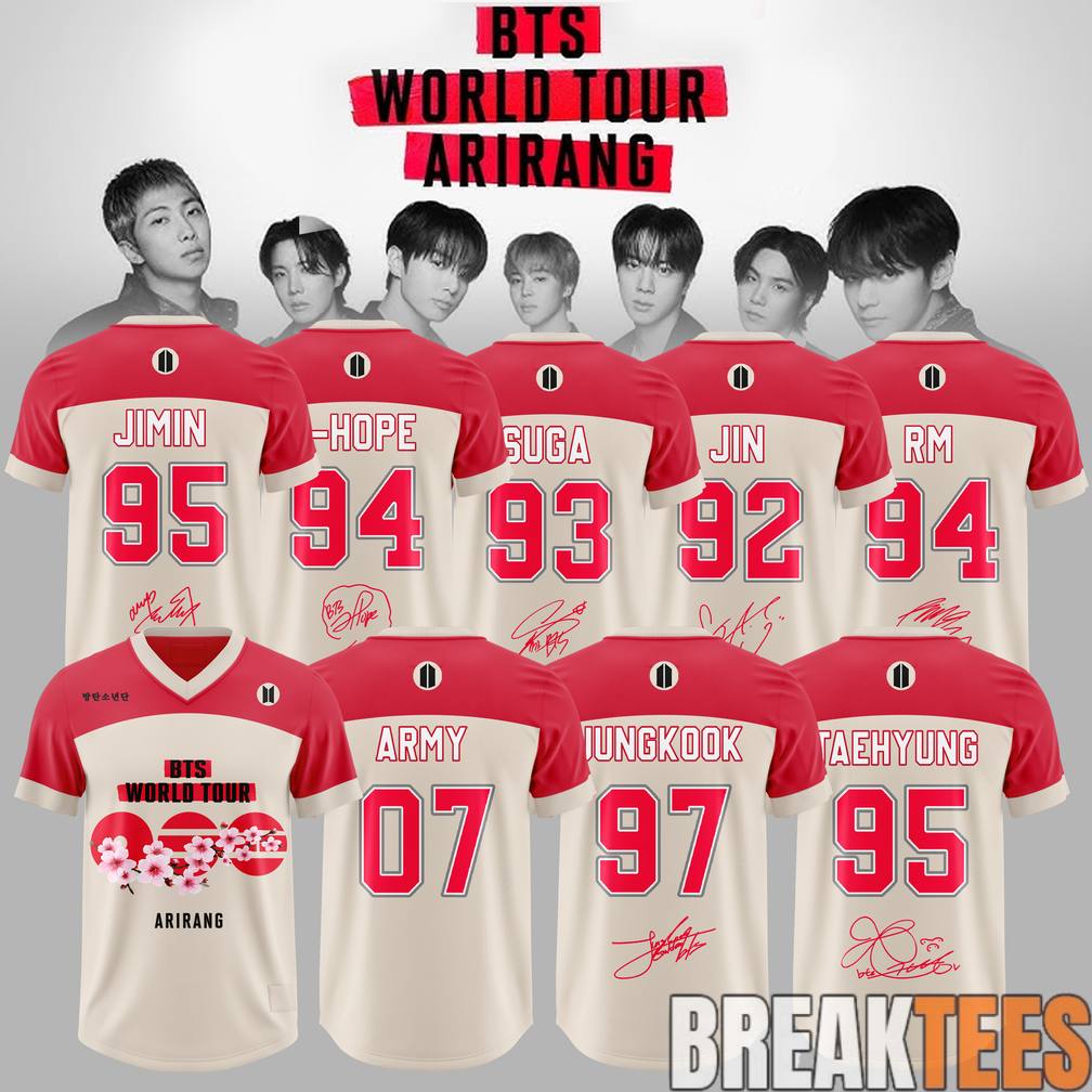 BTS ARIRANG World Tour 2026 Football Jersey Unisex T-shirt, Sweatshirt, Hoodie, Long Sleeve Tee - T-Shirt, Sweatshirt, Hoodie