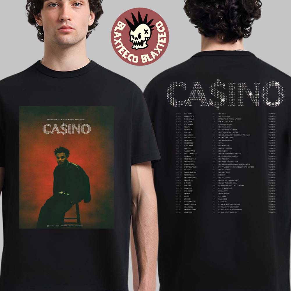 Baby Keem Casino World Tour 2026 Schedule Dates Two Sided T-Shirt Unisex T-shirt, Sweatshirt, Hoodie, Long Sleeve Tee - T-Shirt, Sweatshirt, Hoodie