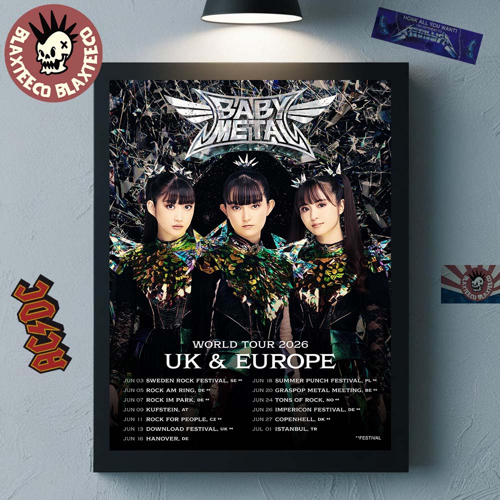 Babymetal World Tour 2026 UK And Europe Schedule Dates The Biggest Babymetal Tour Ever Poster Canvas - T-Shirt, Sweatshirt, Hoodie