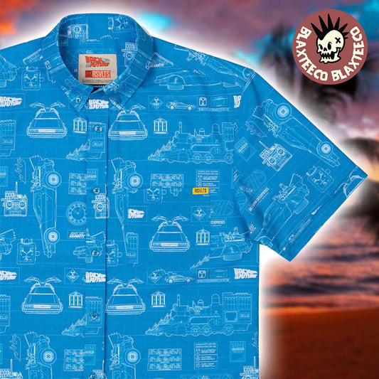 Back to the Future RSVLTS If My Calculations Are Correct Blueprint Button Short Sleeve Hawaiian Shirt - T-Shirt, Sweatshirt, Hoodie