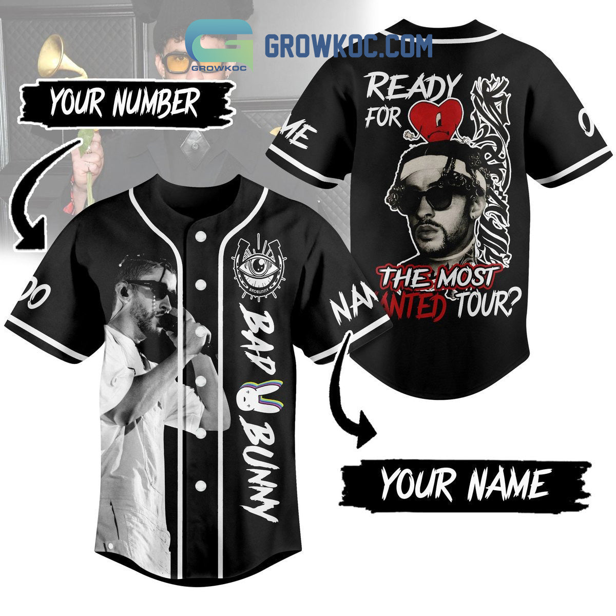 Bad Bunny Are You Ready For World Tour Love Personalized Baseball Jersey baseball jersey product view 1