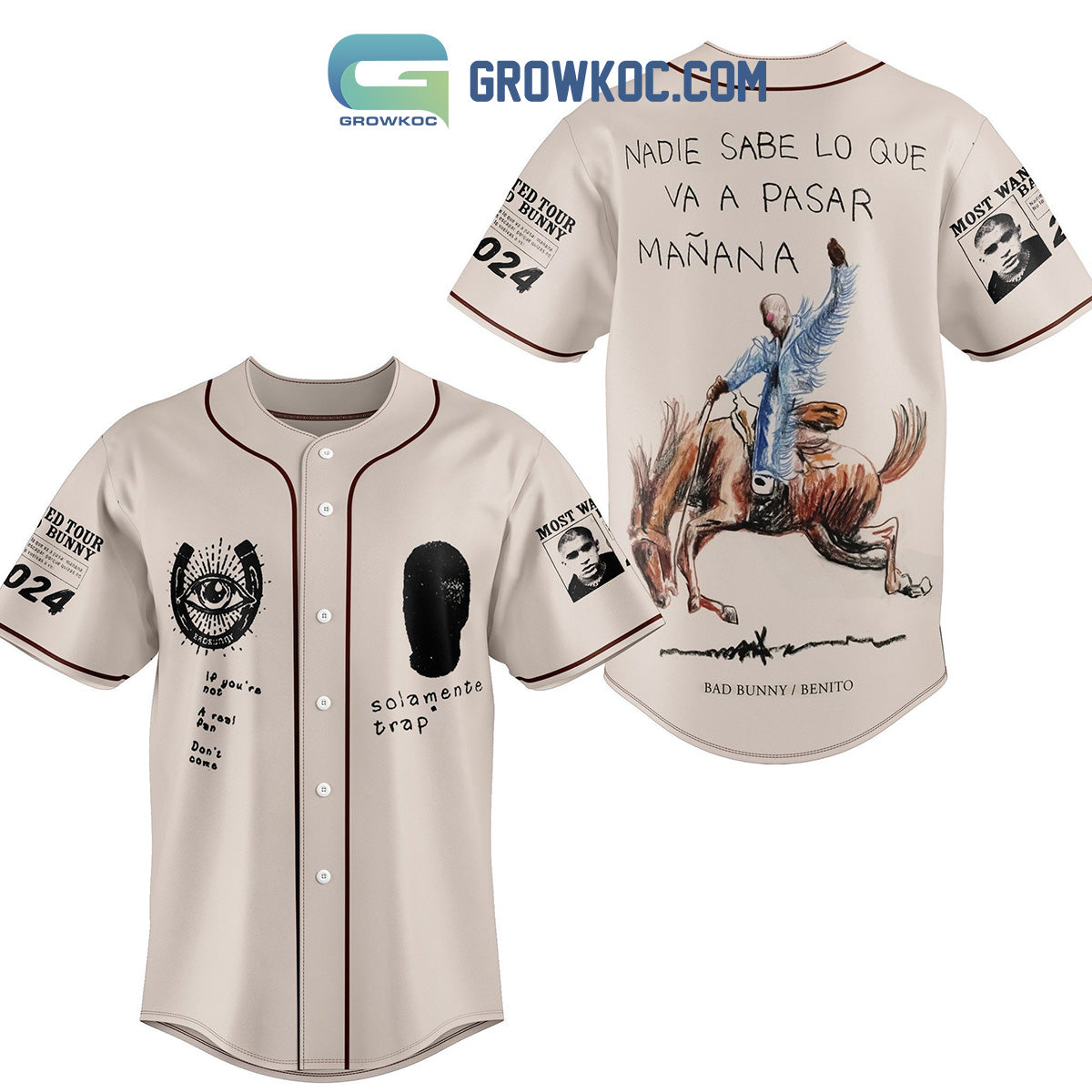 Bad Bunny Benito Most Wanted Tour 2024 Baseball Jersey baseball jersey product view 1
