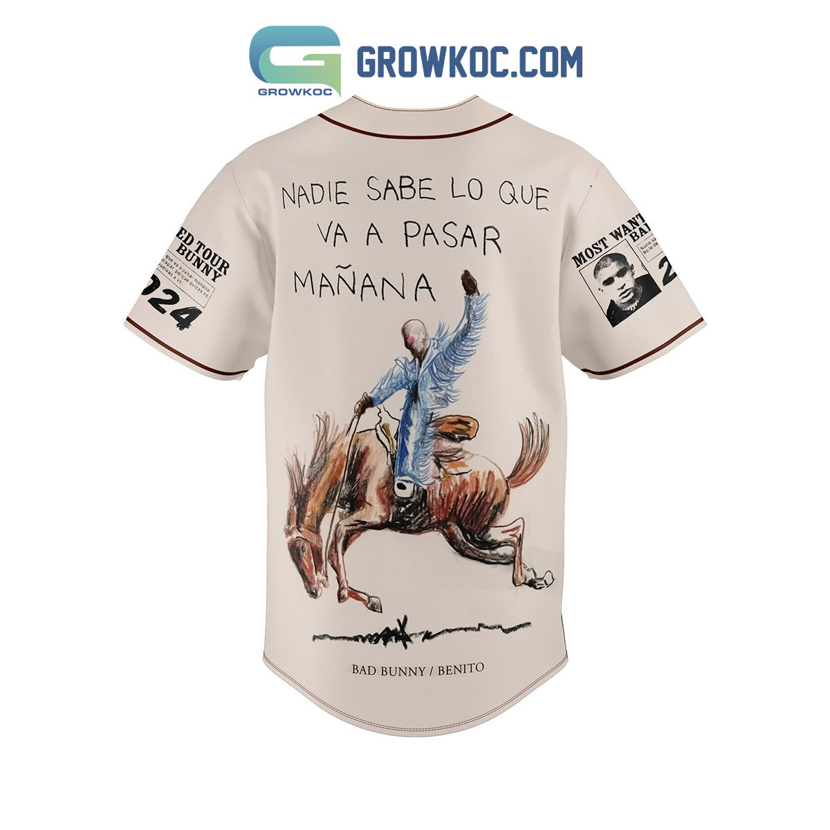 Bad Bunny Benito Most Wanted Tour 2024 Baseball Jersey baseball jersey product view 3