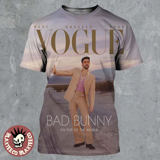 Bad Bunny Graces The Cover Of Vogue Magazine Best Dressed 2025 On Top Of The World All Over Print Shirt - T-Shirt, Sweatshirt, Hoodie