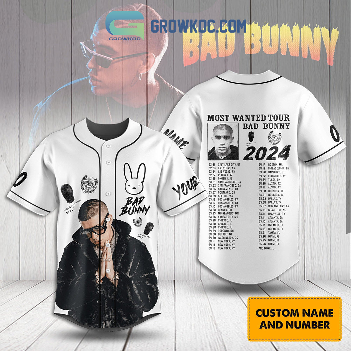 Bad Bunny Most Wanted Tour 2024 Personalized Baseball Jersey baseball jersey product view 1