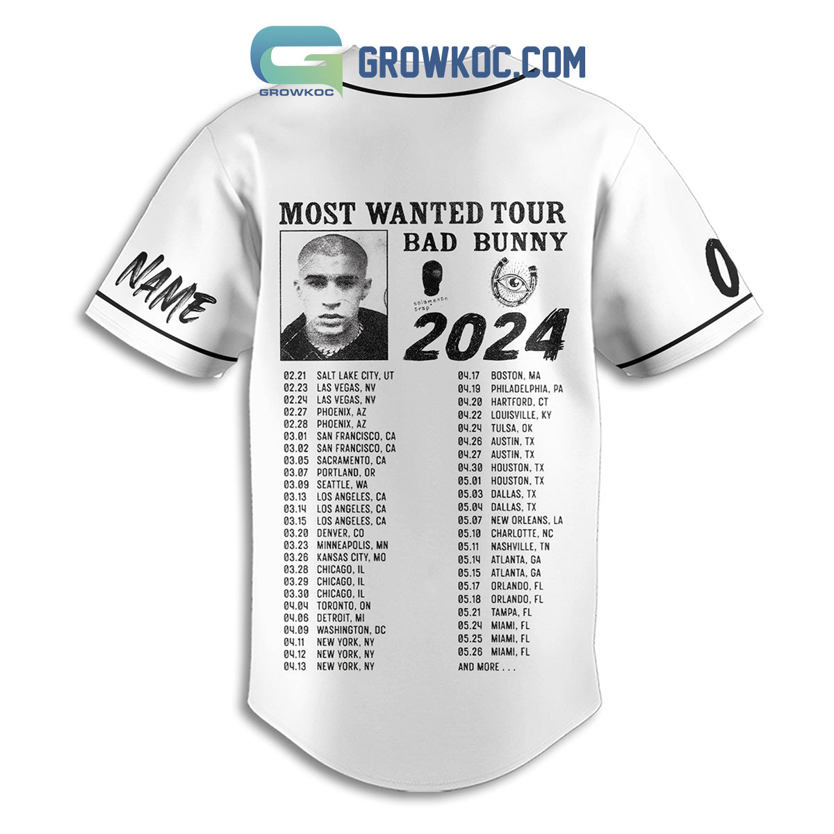 Bad Bunny Most Wanted Tour 2024 Personalized Baseball Jersey baseball jersey product view 3