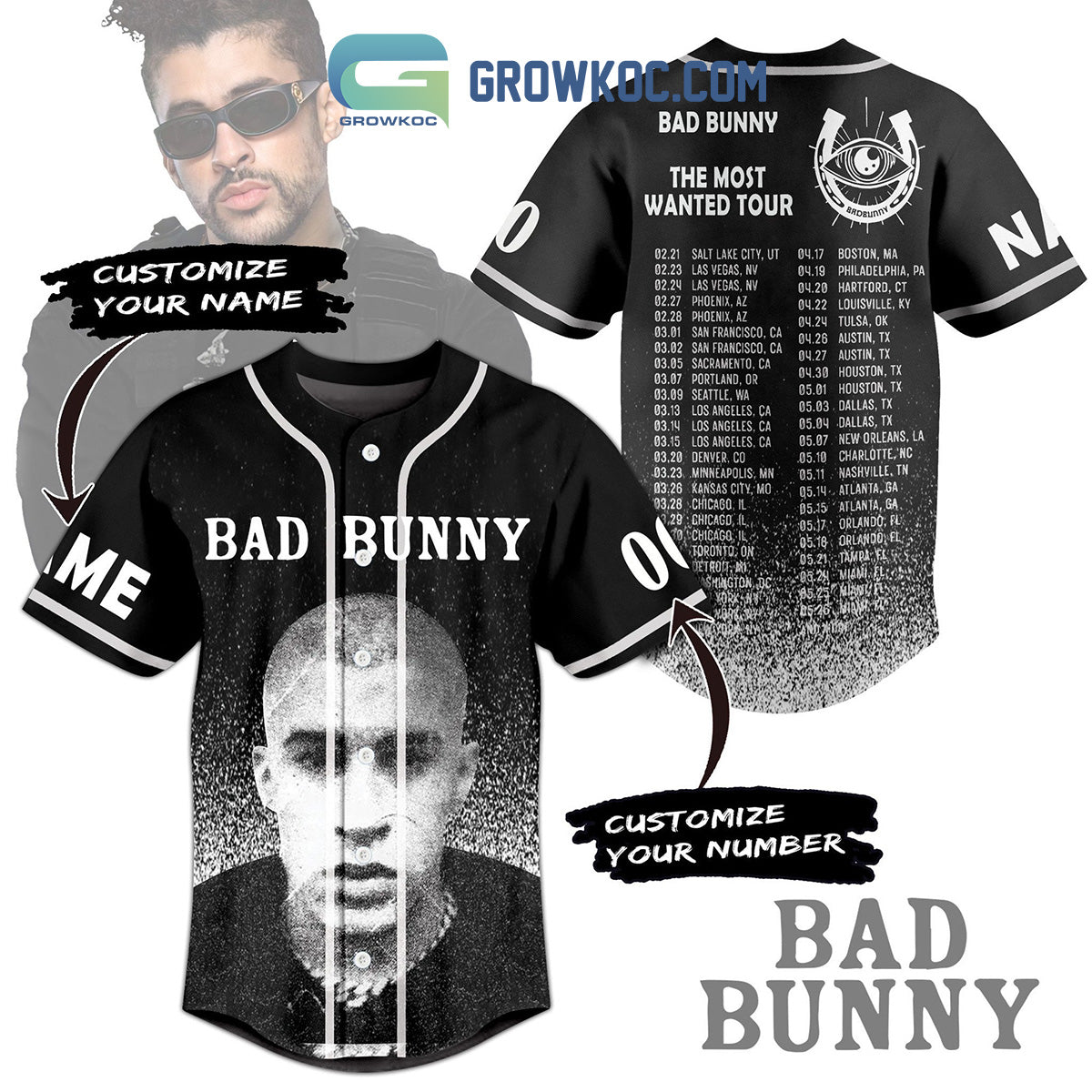 Bad Bunny The Most Wanted Tour Personalized Baseball Jersey baseball jersey product view 1