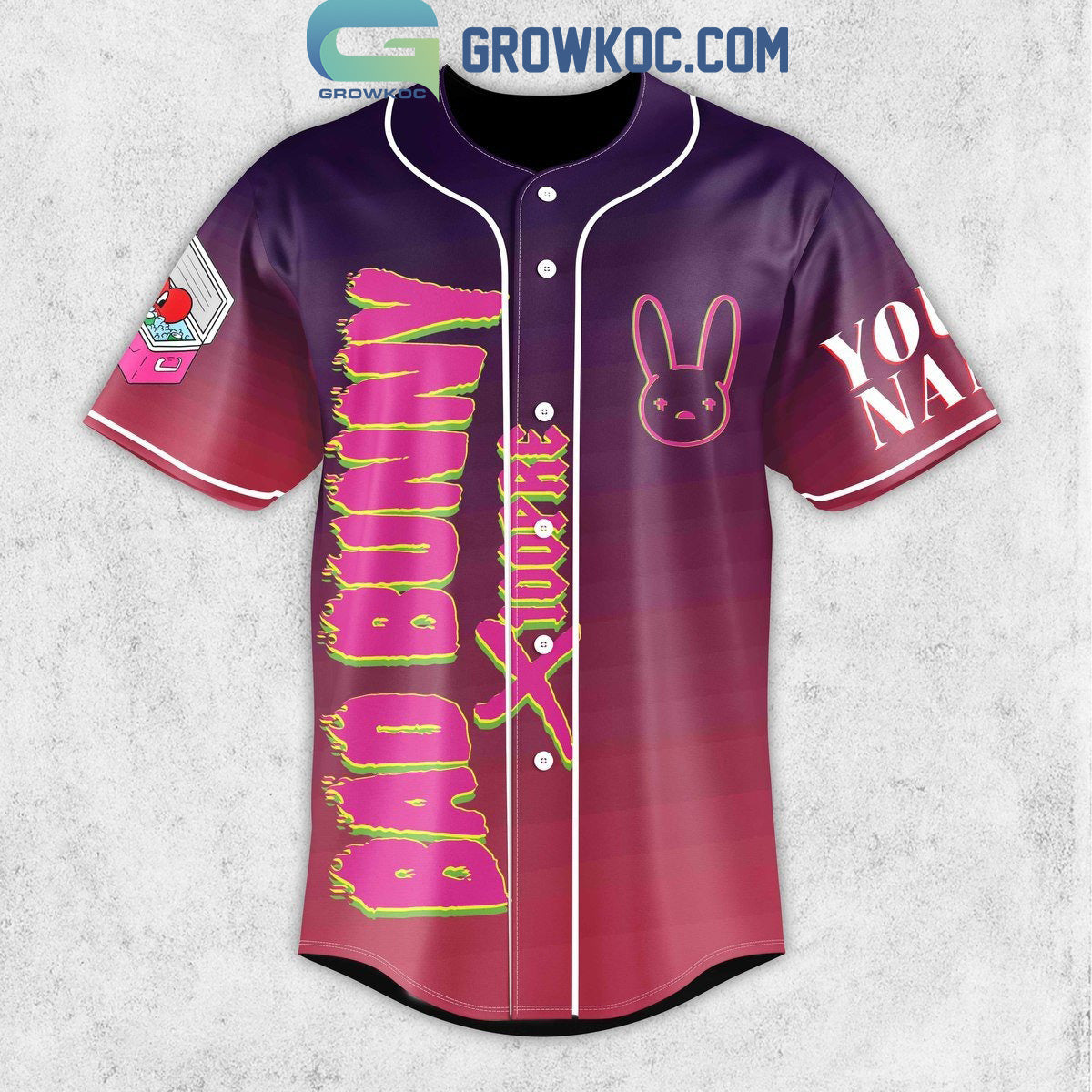 Bad Bunny The Sunset Purple Fan Personalized Baseball Jersey baseball jersey product view 2