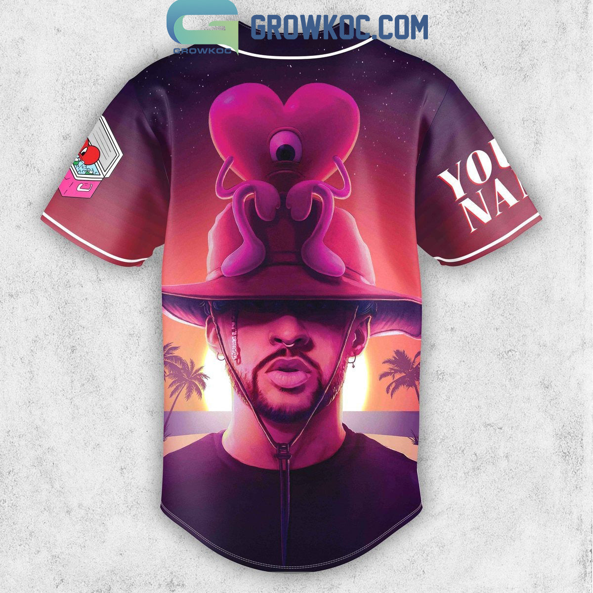 Bad Bunny The Sunset Purple Fan Personalized Baseball Jersey baseball jersey product view 3