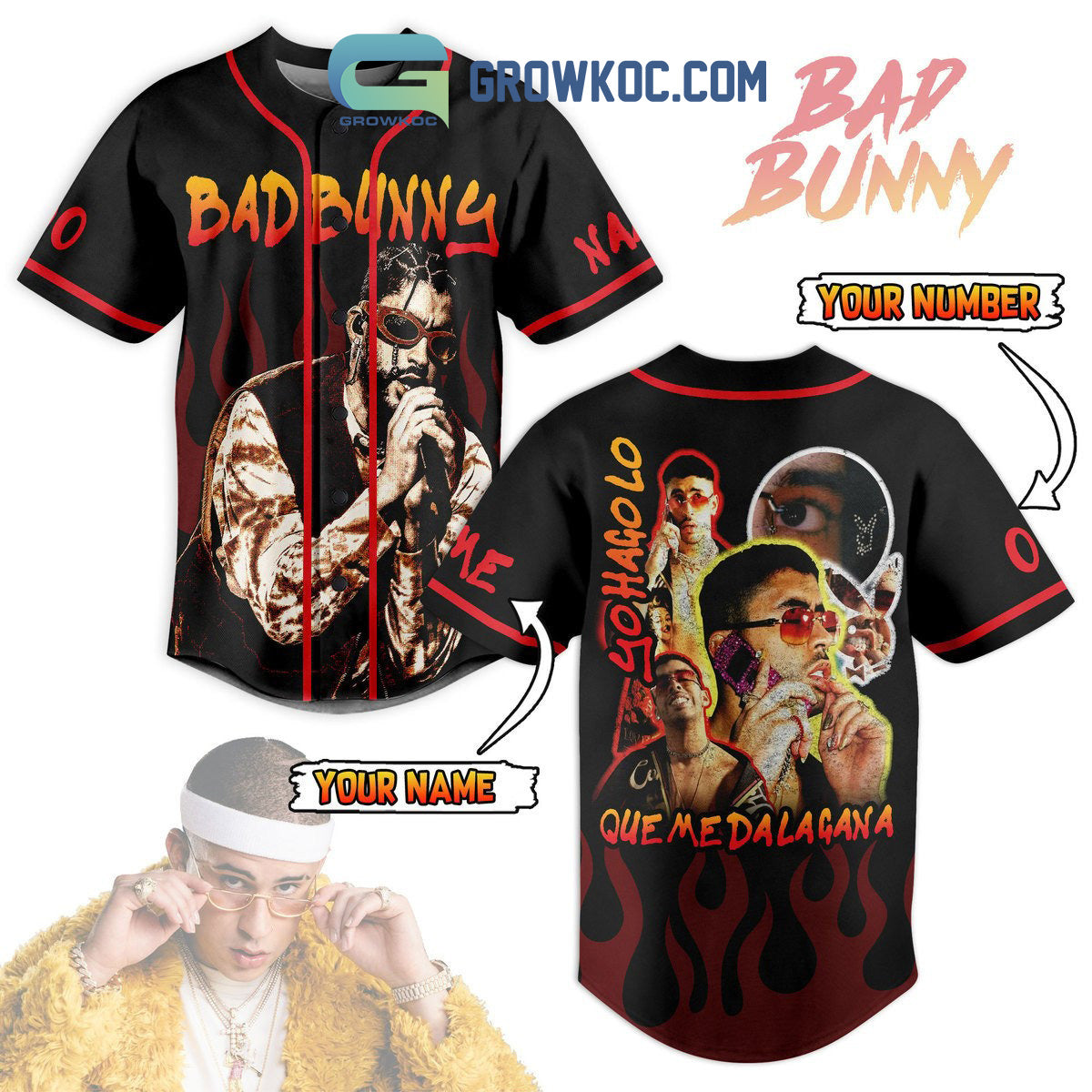 Bad Bunny Yohagolo Quemedalagana Personalized Baseball Jersey baseball jersey product view 1