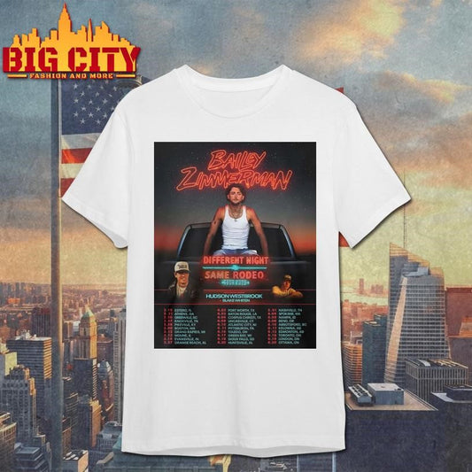 Bailey Zimmerman Different Night Same Rodeo Tour 2026 Shirt Unisex T-shirt, Sweatshirt, Hoodie, Long Sleeve Tee - T-Shirt, Sweatshirt, Hoodie