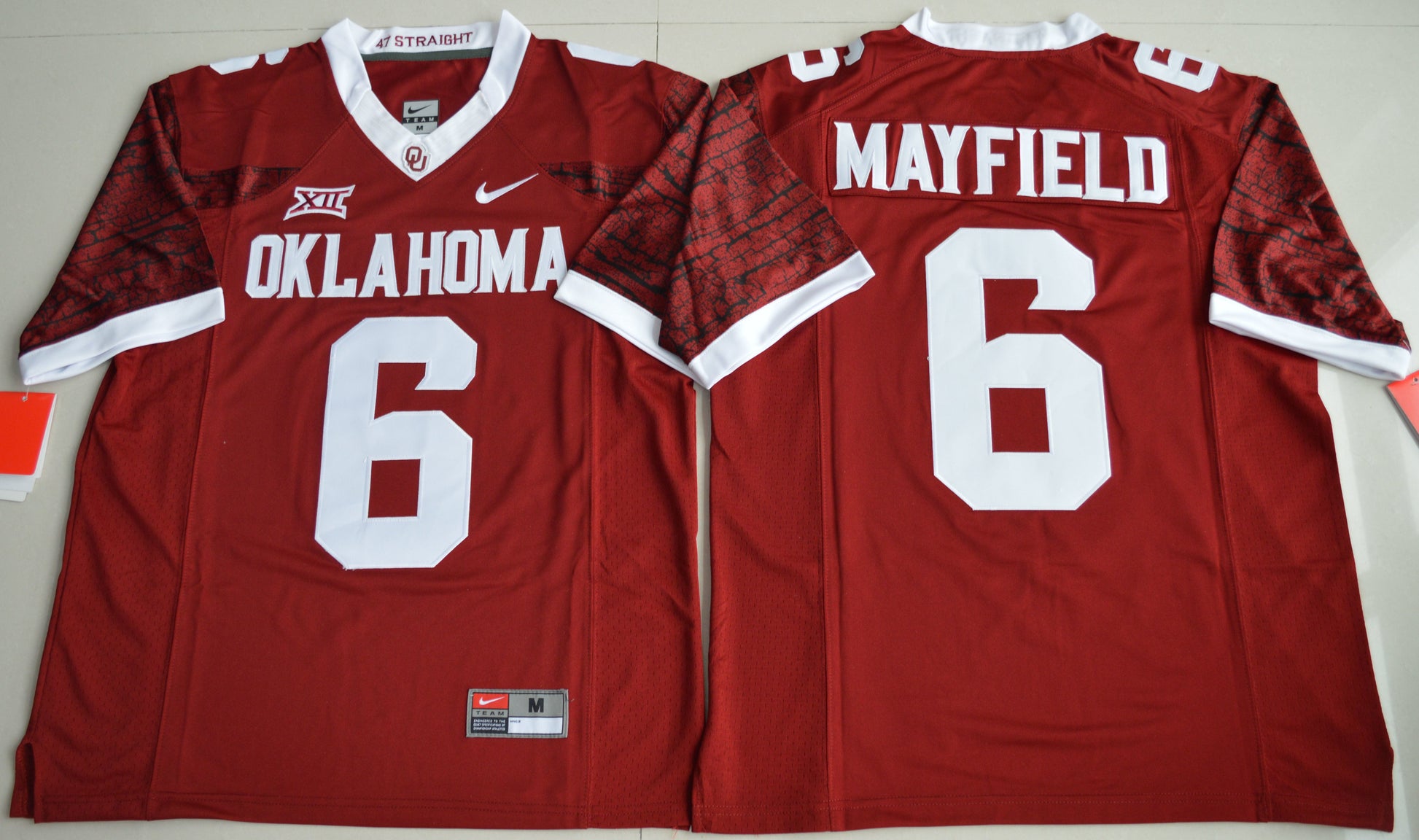 Baker Mayfield 6 Burgundy Print Edition College Football Jersey football jersey product view 1