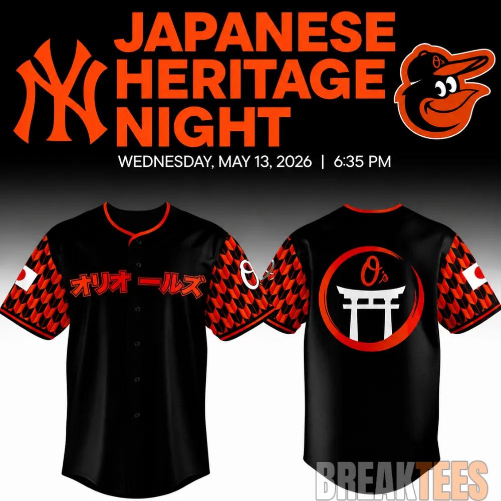 Baltimore Orioles 2026 Japanese Heritage Night Baseball Jersey Dark baseball jersey product view 1
