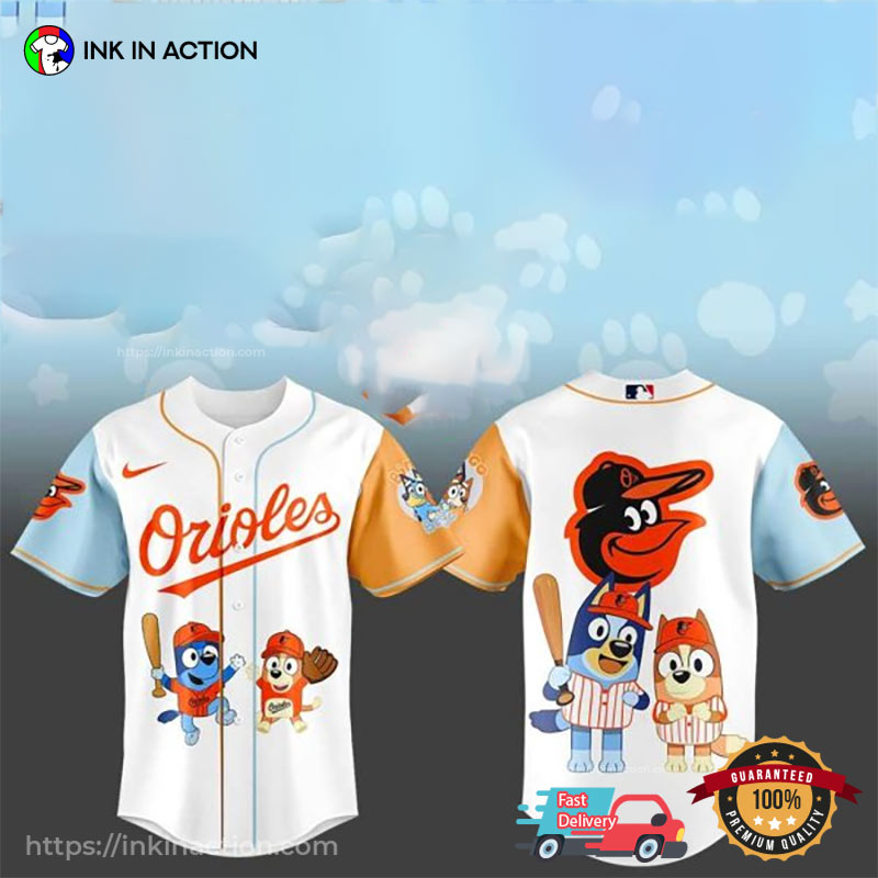 Baltimore Orioles Bluey And Bingo Baseball Jersey baseball jersey product view 1