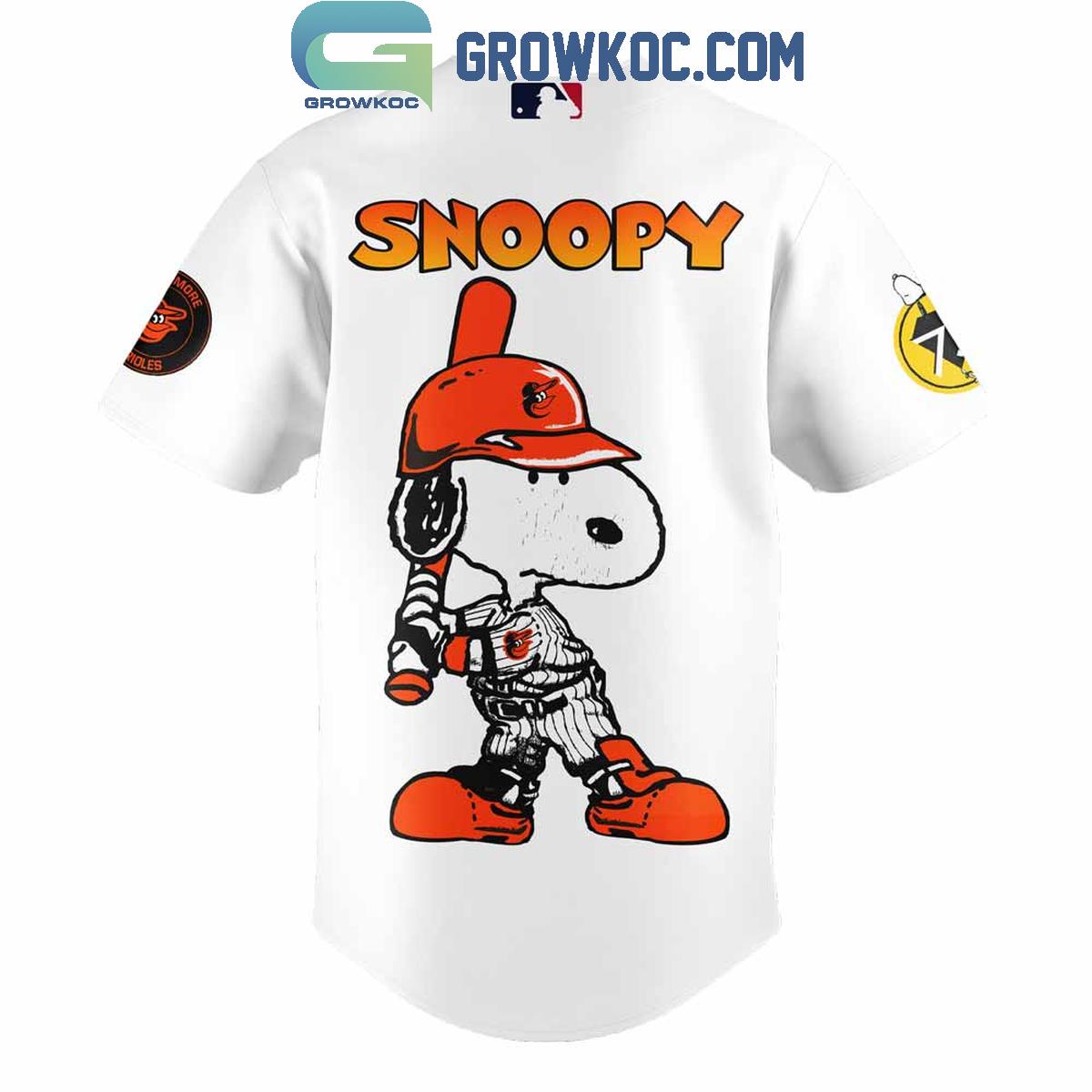 Baltimore Orioles Happiness Is 75 Years Of Peanuts Baseball Jersey baseball jersey product view 3