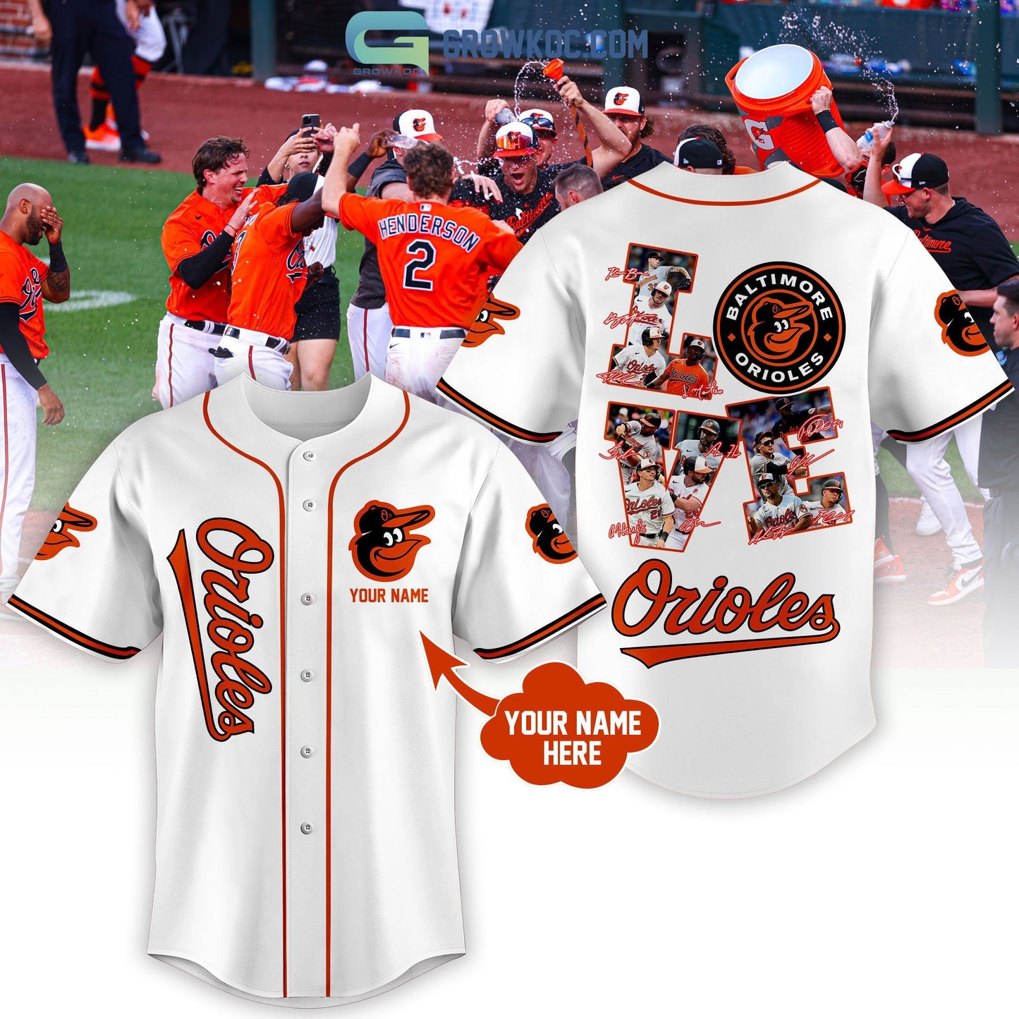 Baltimore Orioles Love Team Personalized Baseball Jersey baseball jersey product view 1
