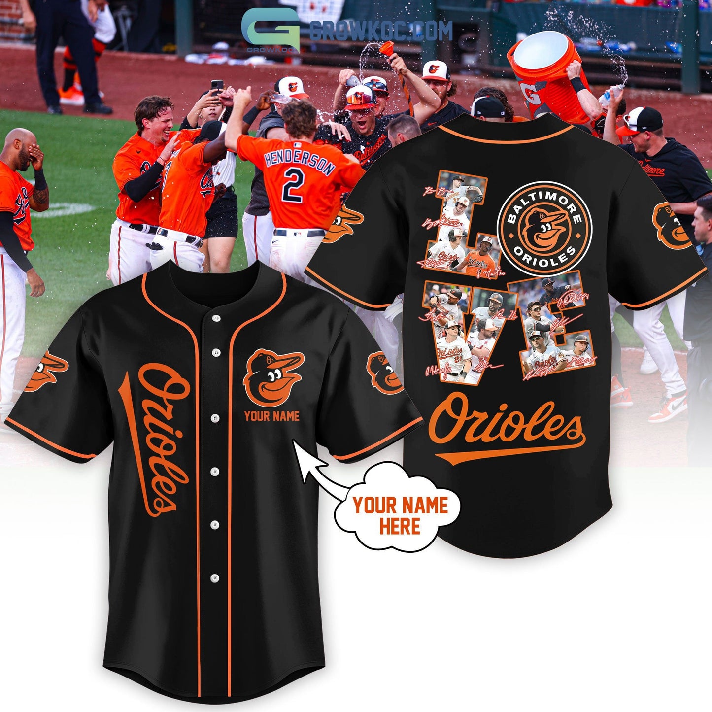 Baltimore Orioles Love Team Personalized Black Design Baseball Jersey baseball jersey product view 1