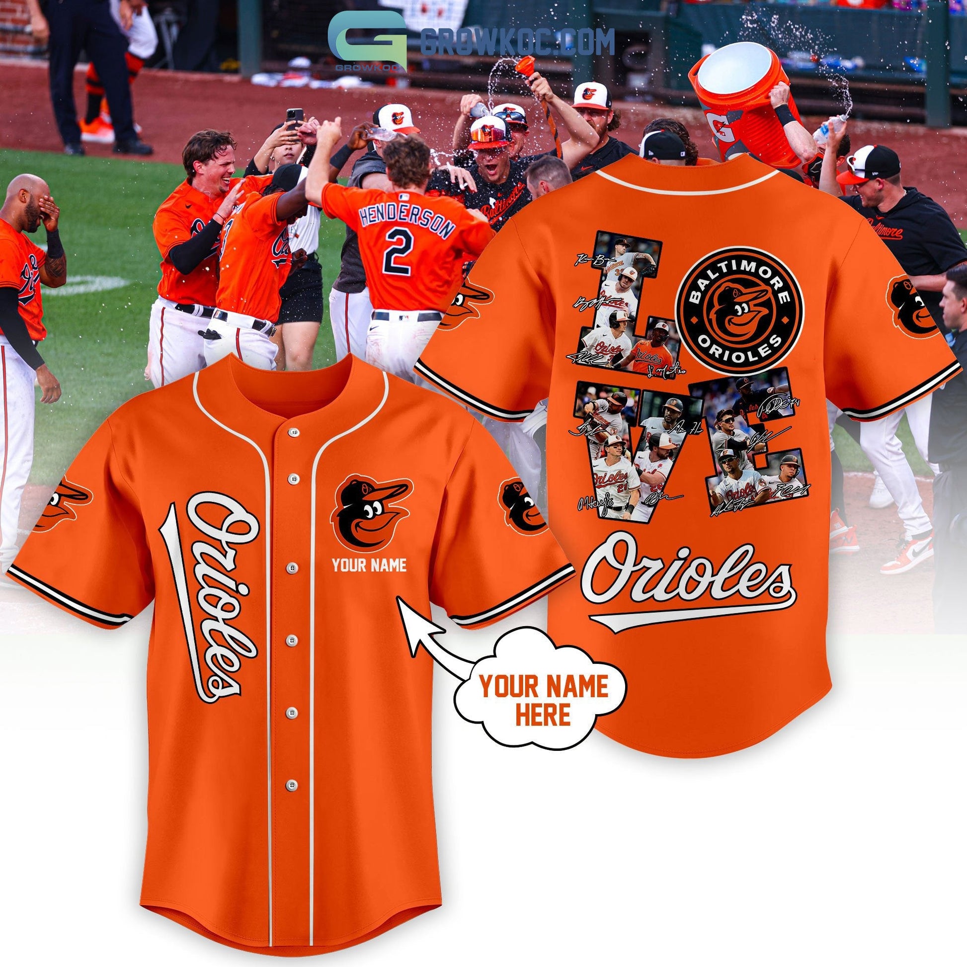 Baltimore Orioles Love Team Personalized Orange Design Baseball Jersey baseball jersey product view 1
