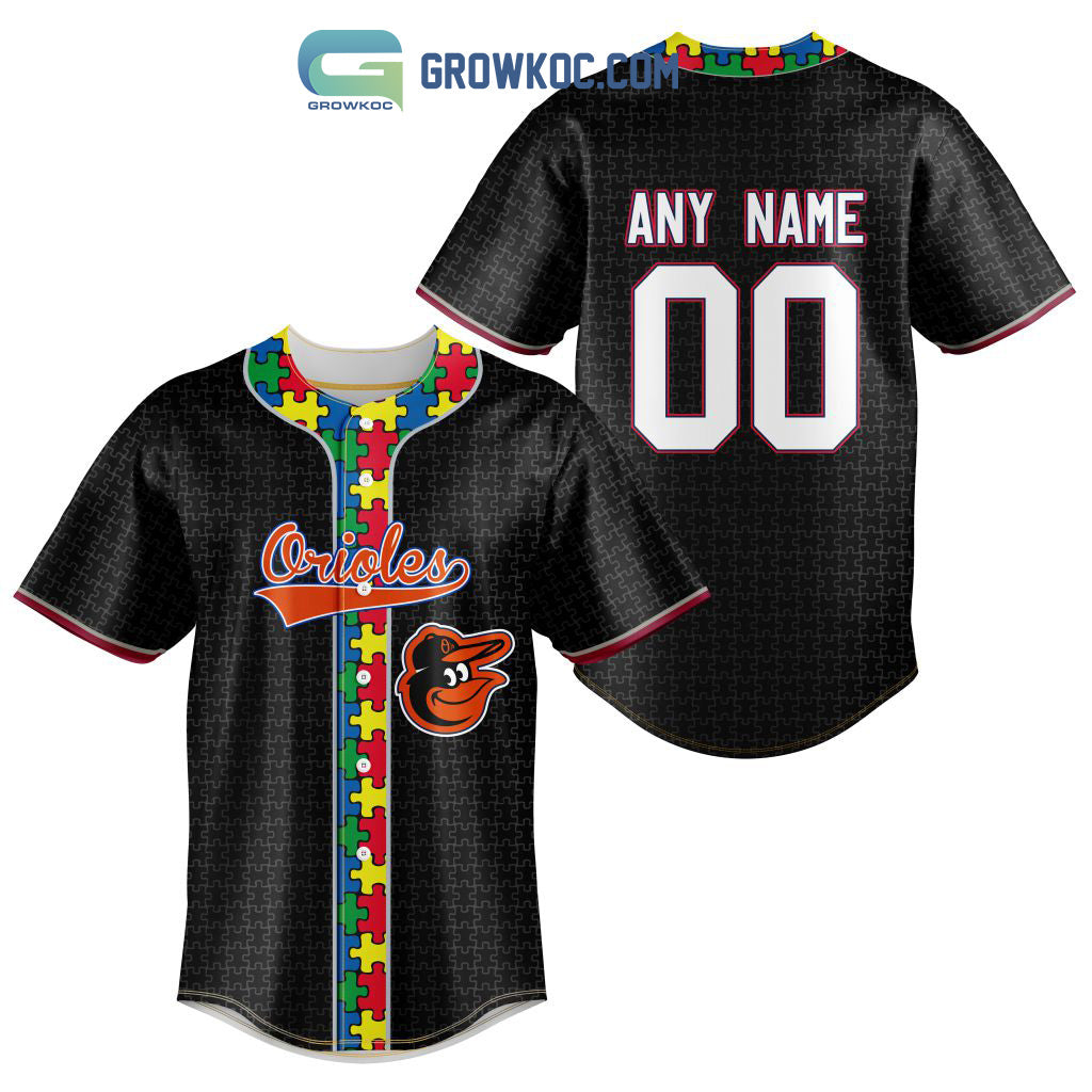Baltimore Orioles MLB Fearless Against Autism Personalized Baseball Jersey baseball jersey product view 1