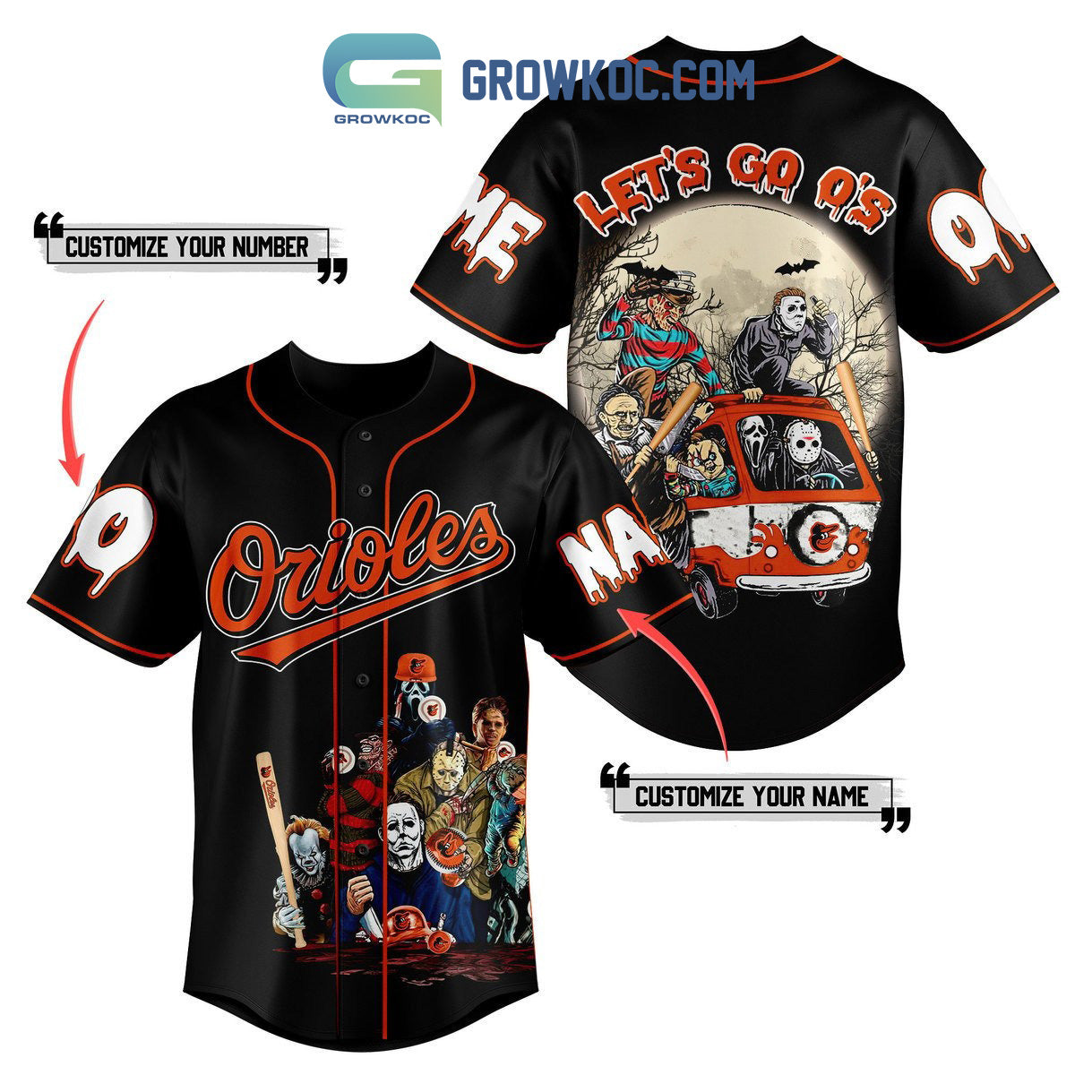 Baltimore Orioles Mix Horror Movies Halloween Let Go O’s Personalized Baseball Jersey baseball jersey product view 1