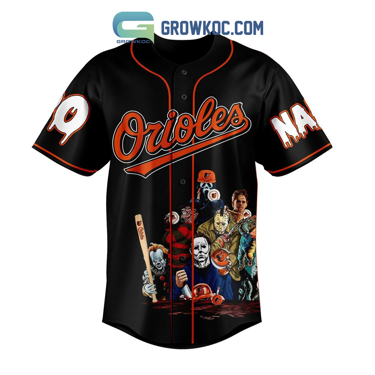 Baltimore Orioles Mix Horror Movies Halloween Let Go O’s Personalized Baseball Jersey baseball jersey product view 2